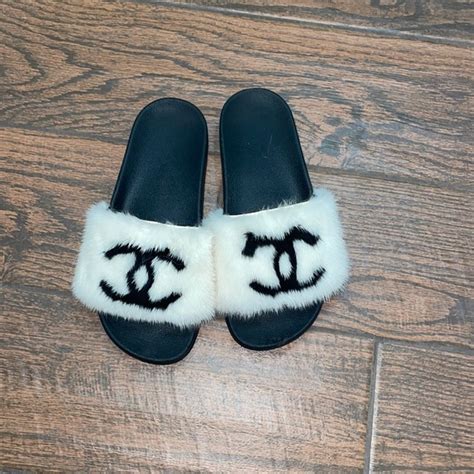 fur chanel slides